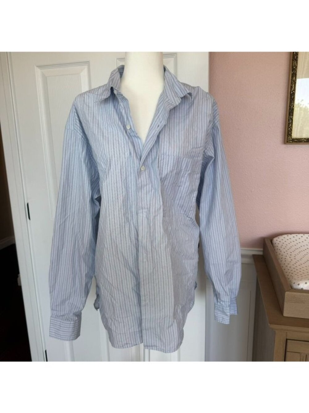 UNIQLO C Collab Cotton Relaxed Button Down Stripe Shirt Size Large